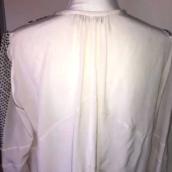 Altuzarra Peasant Blouse Size 4 Tie Embroidered Silk Made In Italy White Black - Picture 13 of 14
